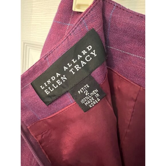 Vintage 90's Linda Allard Ellen Tracy Purple Linen Pencil Skirt 2 Petite Mini - Picture 5 of 8